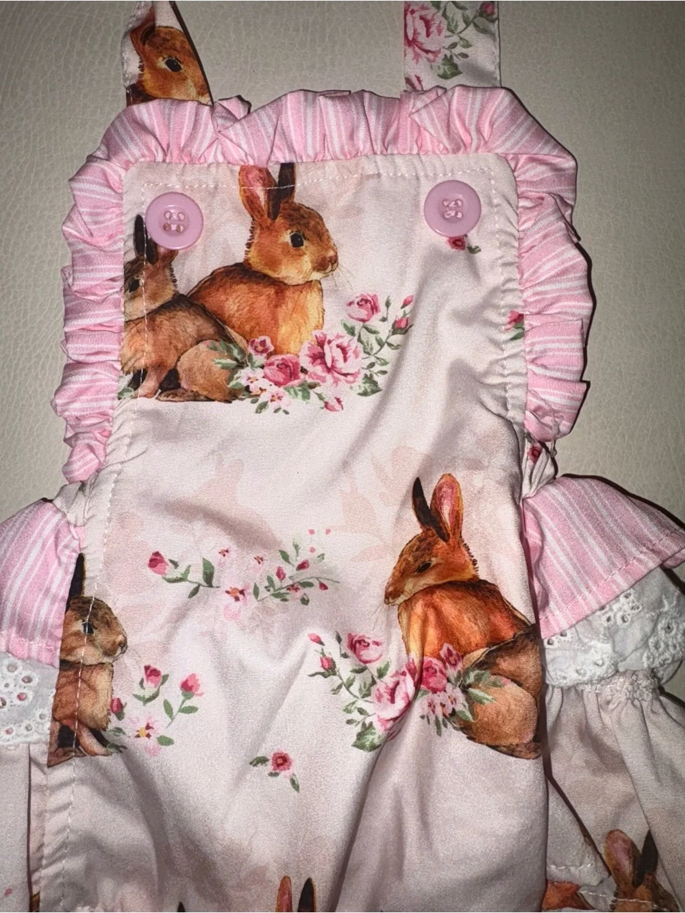 Pink Baby Bunny Floral Ruffle Baby Romper